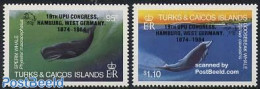 Turks And Caicos Islands 1984 UPU Congress, Whales 2v, Mint NH, Nature - Sea Mammals - U.P.U. - U.P.U.