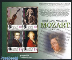 Antigua & Barbuda 2006 Mozart 4v M/s, Mint NH, Performance Art - Amadeus Mozart - Music - Música