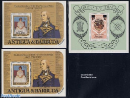 Antigua & Barbuda 1984 Overprints 3 S/s, Mint NH, History - Charles & Diana - Kings & Queens (Royalty) - Koniklijke Families
