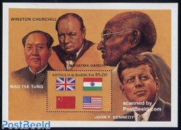 Antigua & Barbuda 1984 Politicians, Flags S/s, Mint NH, History - American Presidents - Churchill - Flags - Gandhi - Sir Winston Churchill