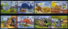 Gambia 1991 Disney, Reading 8v, Mint NH, Nature - Science - Cats - Sea Mammals - Education - Art - Disney - Disney