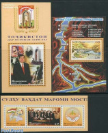 Tajikistan 2001 10 Years Independence 3 S/s, Mint NH, History - Nature - Various - Politicians - Water, Dams & Falls -.. - Geografia