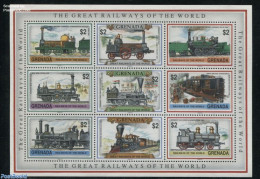 Grenada 1991 Railways 9x$2 M/s, Mint NH, Transport - Railways - Trains