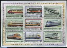 Grenada Grenadines 1992 Railways Of The World 9v M/s, Mint NH, Transport - Railways - Trains