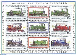 Grenada Grenadines 1992 Railways 9v M/s, Mint NH, Transport - Railways - Treni