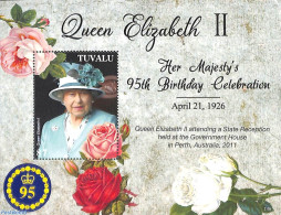 Tuvalu 2021 Queen Elizabeth II 95th Birthday S/s, Mint NH, History - Nature - Kings & Queens (Royalty) - Flowers & Pla.. - Case Reali