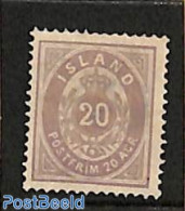 Iceland 1876 20o, Perf. 14:13.5, Unclear Print, Unused, Without Gum, Unused (hinged) - Ongebruikt