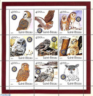 Guinea Bissau 2001 Owls, Rotary 9v M/s, Mint NH, Nature - Various - Birds - Owls - Rotary - Rotary, Club Leones
