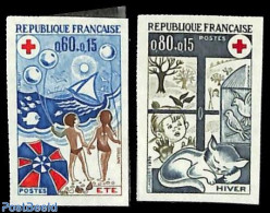 France 1974 Red Cross 2v, Imperforated, Mint NH, Health - Nature - Transport - Red Cross - Cats - Ships And Boats - Nuovi