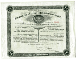 NEW ENGLAND And CLIFTON COPPER COMPANY Of ARIZONA; One Share - Mineral