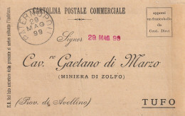 Italy. A212. Paternopoli. 1899. Annullo Grande Cerchio PATERNOPOLI, Su Cartolina Postale Commerciale - Marcophilia