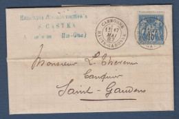 Haute Garonne - Cachet CARBONNE  Sur Lettre Avec 15c Sage - 1877-1920: Semi-Moderne