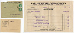 Germany 1927 Cover & Invoice; Wald (Rhineland) - Carl Kirschbaum, Metall- Und Stahlwaren-Fabrik; 5pf. Schiller, Pair - Lettres & Documents