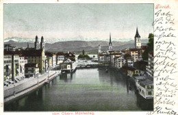 ZURICH, ARCHITECTURE, CHURCH, TOWER WITH CLOCK, BRIDGE, MOUNTAIN, SWITZERLAND, POSTCARD - Zürich