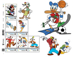 Ukraine 2024, Sport, Golf, Rugby, Tennis, Football, Basketball, Disney Cartoon Players, Sheetlet Of 6v - Ucrania