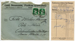 Germany 1927 Cover & Invoice; Pockau (Flöhatal) - Rauchwarenzurichterei Emil Neumann; 5pf. Friedrich Von Schiller, Pair - Briefe U. Dokumente