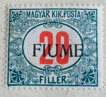 FIUME - 1915 Sass. 11 Neuf * MH 100% Timbre-taxe 20 F. - Timbre De Hongrie Avec Surcharge Et Plusieurs Beaux Défauts - Fiume