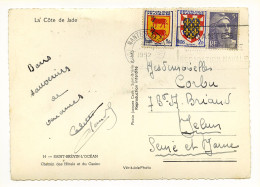 CP Postée De Nantes (44) Pour Melun (77) - Saint-Brevin - 3 Timbres Année 1952 - Used Stamps