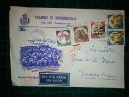 ITALIE; Enveloppe De La Commune Di Mombercelli Circulée Voie Aérienne Par Avion Avec Divers Timbres-postaux (châteaux Ou - Airmail