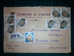 ITALIE; Enveloppe De La Commune Di Vische Circulée Voie Aérienne Par Avion Avec Divers Timbres-postaux (châteaux Ou Autr - Luftpost