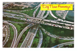 UNITED STATES // LOS ANGELES // DOWN-TOWN // FREEWAY INTERCHANGE SHOWS FAST MOVING TRAFFIC ON 4 LEVELS - Los Angeles