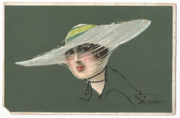 Italy Postcard Oude Postkaart Carte Postale CPA Woman Women's Fashion Hat Chapeau Femme Mode Féminine (un Coin Abimé) - Altri & Non Classificati