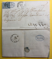 1864 BASTIA BOLLO OVALE ANNULLA 15 CENT D.L.R. UNITO A DATARIO DI PERUGIA X AREZZO - Poststempel