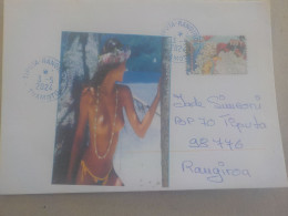 A SAISIR - POLYNESIE FSE TAHITI - VAHINE SEINS NUS - ENVELOPPE TIMBREE - MARCOPHILIE CACHET POSTAL BLEU TIPUTA TUAMOTU - Brieven En Documenten