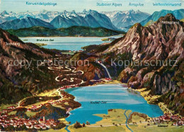 73174512 Kochel See Panoramakarte Mit Walchensee Alpen Kochel See - Sonstige & Ohne Zuordnung