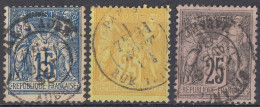 FRANCE - FRANCIA - 1877/1880 -  Lotto Di 3 Valori Usati: Yvert 90, 91 E 92. - 1876-1898 Sage (Tipo II)