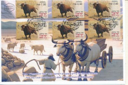 ISRAEL 2024 ANIMALS FROM THE BIBLE - CATTLE - ATM LABEL MACHINE # 001 POSTAL SERVICE SET FDC - FDC