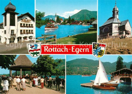 73173531 Rottach-Egern Kirche Pavillon Segelboote Anleger Rottach-Egern - Autres & Non Classés