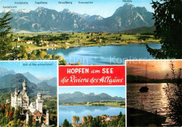 73173474 Hopfen See Schloss Neuschwanstein Abendstimmung Bergkette  Hopfen See - Füssen