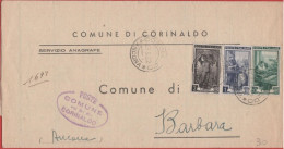 ITALIA - Storia Postale Repubblica - 1952 - 10 + 2 + 1 Italia Al Lavoro - Corrispondenza Tra Sindaci - Comune - Viaggiat - 1946-60: Marcophilie