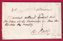 MARQUE BONNIERES SEINE ET OISE 1760 LENAIN N°2 INDICE 23 POUR PARIS LETTRE - 1701-1800: Precursores XVIII