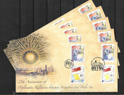 2006 Joint / Congiunta Singapore And Vatican City, 5X OFFICIAL MIXED FDC 2+2 STAMPS: Relationship - Gezamelijke Uitgaven