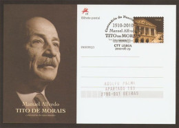 Portugal Entier Postal Tito De Morais Fondateur PS Parti Socialiste Cachet 2010 Stationery Socialist Party Pmk - Ganzsachen