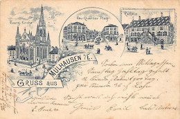 MULHOUSE - Lithographie Th.Wahl - Le Temple Saint-Étienne - Place Du Nouveau Quartier - Mairie - Mulhouse