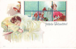 N°23890 - Noël - Fröhliche Weihnachten - Ange Apportant Des Jouets, Pendant Qu'un Enfant Dort Dans Son Lit - Andere & Zonder Classificatie