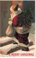N°23897 - Carte Gaufrée - Noël - A Merry Christmas - Père Noël Sur Le Perron D'une Maison - Andere & Zonder Classificatie