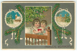 N°22871 - Carte Gaufrée - Noël - Fröhliche Weihnachten - Enfants Câlinant Un Cheval En Bois - Andere & Zonder Classificatie