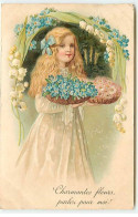 N°22885 - Carte Gaufrée - Charmantes Fleurs, ... - Jeune Fille Portant Des Paniers Remplis De Fleurs - Andere & Zonder Classificatie