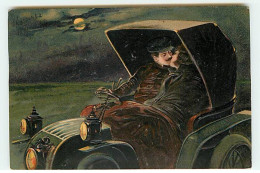 N°22888 - Carte Gaufrée - Fantaisie - Couple S'embrassant Dans Une Voiture Au Clair De Lune - Autres & Non Classés