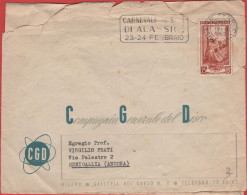 ITALIA - Storia Postale Repubblica - 1952 - 25 Italia Al Lavoro (Isolato) + Flamme Carnevale Di Alassio - Lettera - CGD - 1946-60: Marcofilia