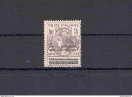 1924 Italia, Enti Parastatali, N. 76, Lire 3 Lilla Scuro, Soprastampato "Ass. Naz. Inv. Guerra Roma" , MNH** - Fotocopia - Altri & Non Classificati