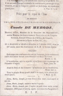 CONGRES NATIONAL GOUVERNEMENT PROVISOIRE Philippe Félix Comte De MERODE 1857 Souvenir Mortuaire DP - Obituary Notices