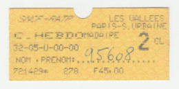 Ticket Hebdomadaire Parisien Début Années 90 RATP / SNCF "Les Vallées / Paris - Section Urbaine - Métro De Paris - Europa