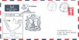 ENVELOPPE AVEC CACHET FREGATE LA MOTTE PICQUET - ARTIMON 90 - ZMOI 90 LE 13/02/1991 - Poste Navale