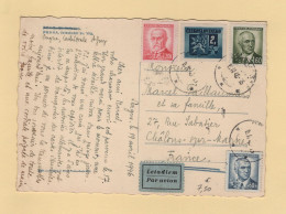 Tchecoslovaquie - Prague - 1945 - Carte Postale Par Avion Destination France - Covers & Documents