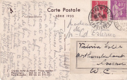 Etiquette Réexpédition Tuscan Hôtel Londres Sur Carte Chemin De Fer Timbres Type Paix 2 Cachets Gare Du Nord Paris 1935 - Marcofilia